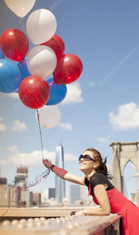 Woman Holding Bunch Of Balloons Stock Image F013 6237 Science