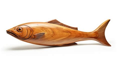 Carved Wooden Fish Sculpture On White Background Premium Ai Generated