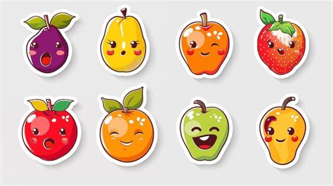 Premium Photo Set Of Fruit Stickers With Emotions