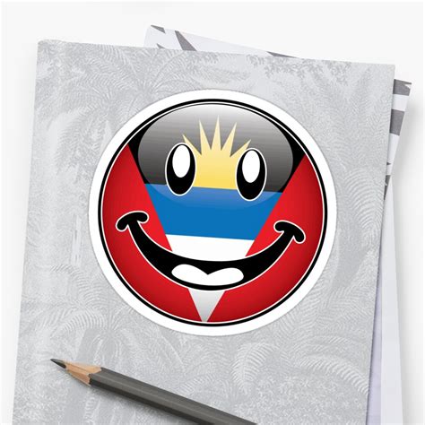 "Antigua and Barbuda Flag Happy Face Smiley Emoji Button" Sticker by ...