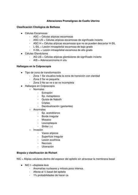 Alteraciones Premalignas De Cuello Uterino Ken Rojas UDocz