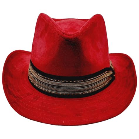 red nubuck cowboy fedora hat unisex western style vintage hat
