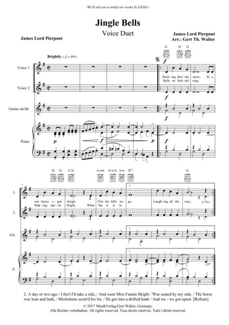 Jingle Bells Duett Gesang Klavier Pdf Noten Von James Lord Pierpont