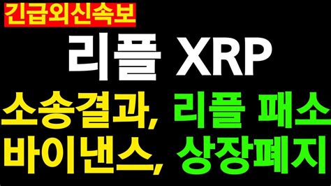 리플 Xrp 코인 Sec 소송결과 리플 패소 바이낸스 상장폐지 리플 리플코인 리플전망 리플호재 리플목표가 Youtube