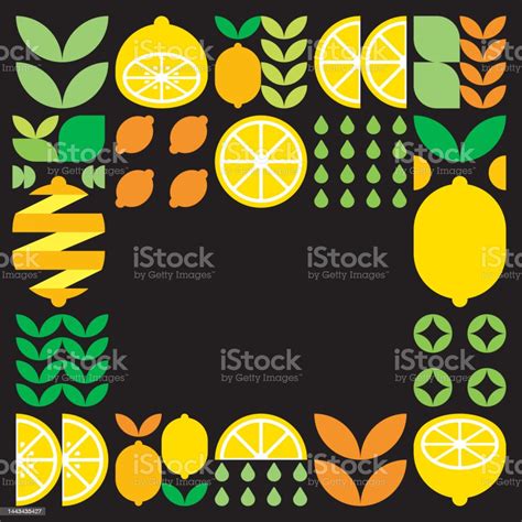 Minimalist Flat Vector Frame Lemon Fruit Icon Symbol Simple Geometric Illustration Of Citrus