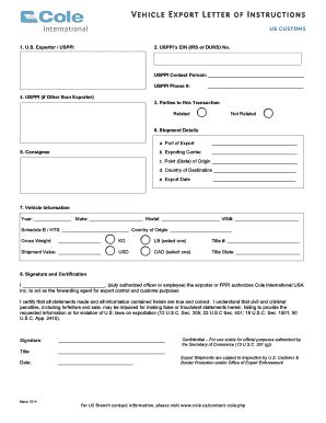 Fillable Online Staging Cole AES Vehicle Export Letter Of