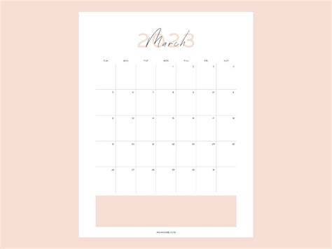 Aesthetic March Calendar 2023 Printable Vertical IMAGESEE