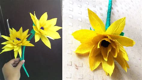 How To Make Sunflower With Paper Diy Crepe Paper Flower Youtube