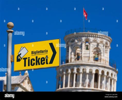 Tourism In Pisa The Famous Leaning Tower And Ticket Office Stock Photo