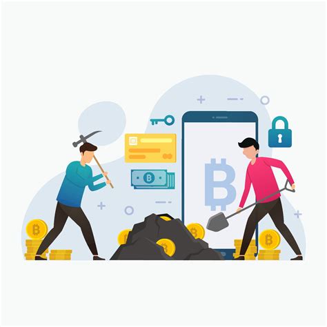 People Mining Bitcoin Design Concept Vector Illustration Vector