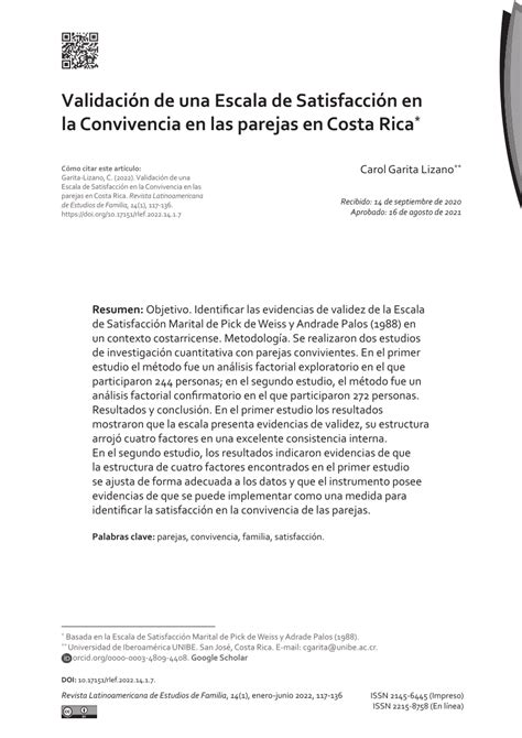 Pdf Validaci N De Una Escala De Satisfacci N En La Convivencia En Las