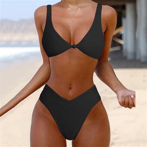 Aboser Mid Waist Bikini Sets For Women Tie Side Triangle Swimsuits Sexy