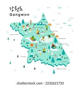 Gangwon Winter Travel Map Vector Illustration Stock Vector (Royalty ...