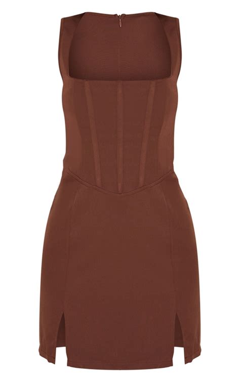 Brown Sleeveless Corset Bodycon Dress Prettylittlething Usa