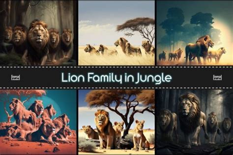 Lion Family in Jungle Background Graphic by lionalstudio · Creative Fabrica