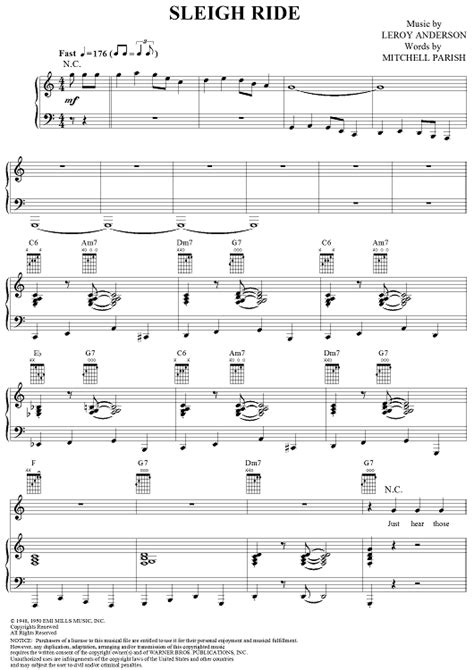 Sleigh Ride Sheet Music: www.onlinesheetmusic.com Printable Sheet Music ...