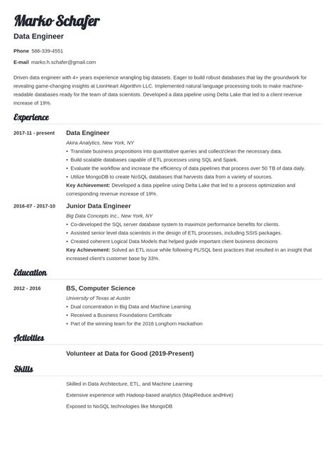 Data Engineer Resume Sample And Guide Tips