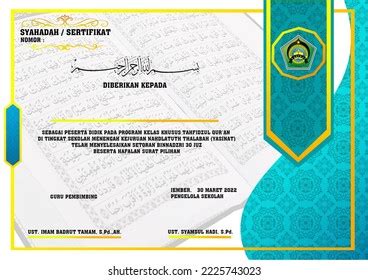 Ilustrasi Stok Sertifikat Tahfidzul Quran Hafalan Alquran Design