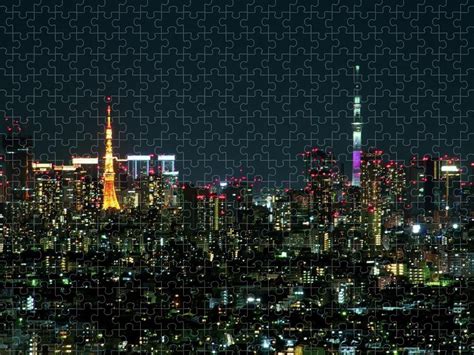 Tokyo Tower And Tokyo Skytree Jigsaw Puzzle By Masakazu Ejiri