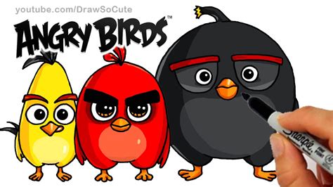 How To Draw Angry Birds Movie Red Chuck And Bomb Bird Step By Step