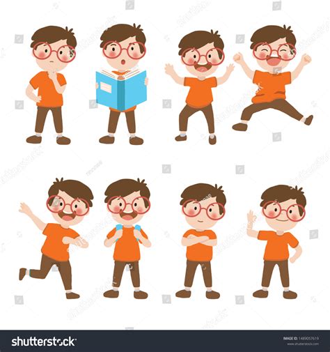 Happy Kids Cartoon Collection Multicultural Emotional Stock Vector ...