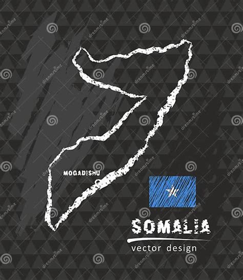 Somalia Map Vector Pen Drawing On Black Background Stock Vector