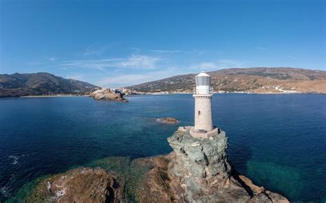 Premium Photo Greece Andros Island The Stone Beacon On A Rock Aerial