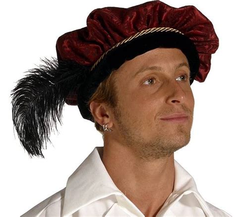 Burgundy Prince Hat With Feather Renaissance Mens Hat Renaissance