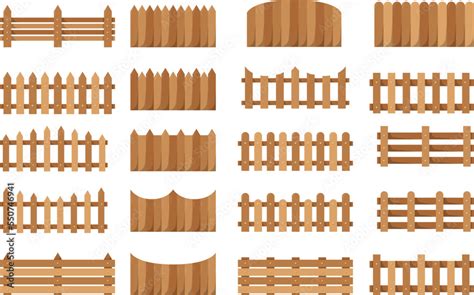 Cartoon wooden fence vector set Stock Vector | Adobe Stock