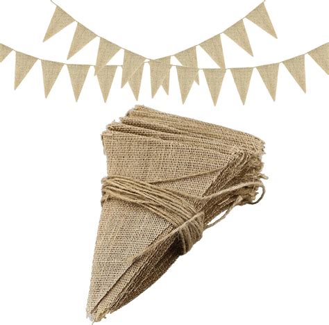 HXMJIED 48pcs Hessian Bunting 15m Linen Bunting Flags Rustic Triangle