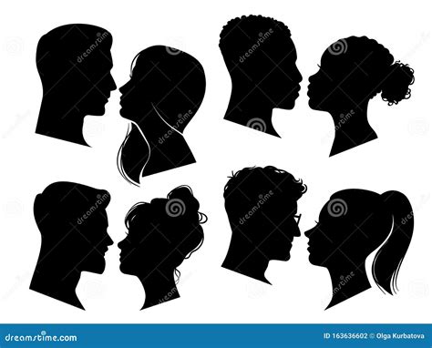 Couple Heads In Profile Man And Woman Silhouettes Black Outline Face To Face Anonymous