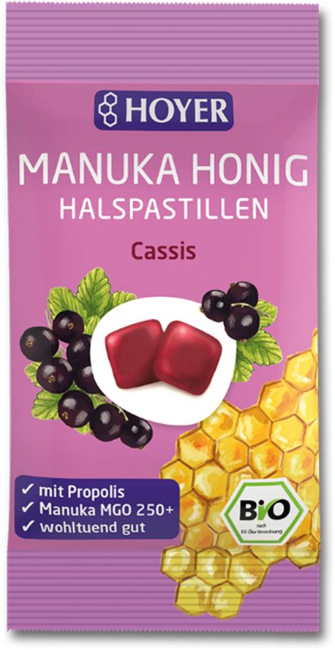 HOYER Bio pastylki na gardło z miodem manuka porzeczkowe 30 g