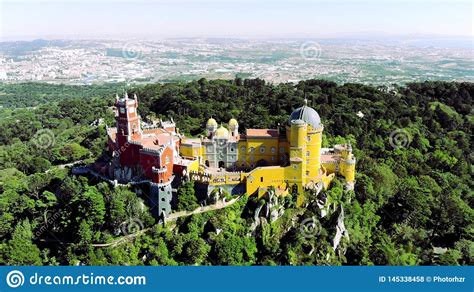 Aerial View of the Beautiful Pena Palace (Palacio Da Pena) in Sintra ...