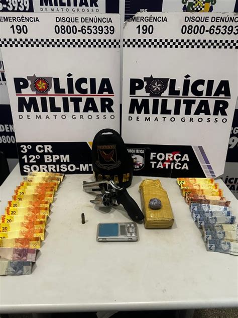 Rotam prende faccionado revólver e tablete de maconha em Sorriso