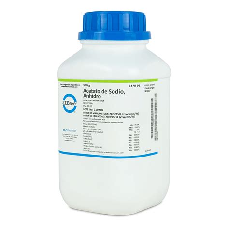 Sal QuÍmica Acetato De Sodio Acs Anhidro 500 G Jt Baker 3470 01 Cas