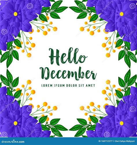 Lettering Text Of Hello December With Art Of Purple Flower Frame