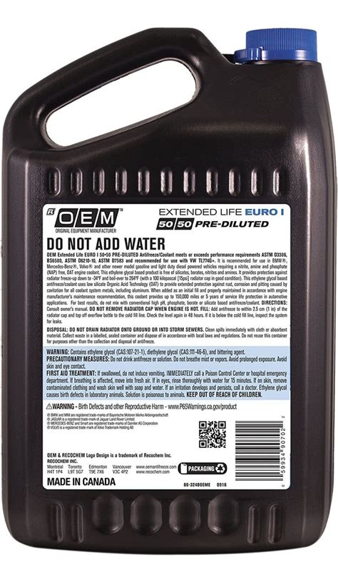 Oem Recochem 86-324boeme Blue Premium Antifreeze 50/50 Exten ...