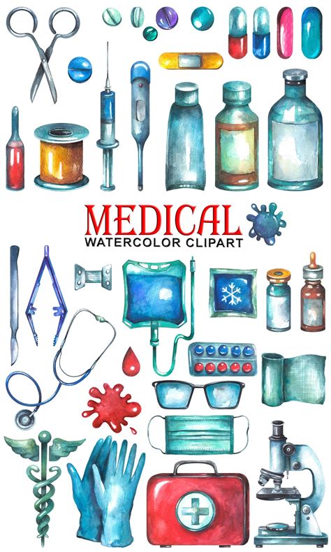 Watercolor Medical Clipart Medicine Png Doctor Clipart Etsy