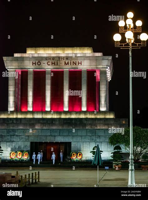 Changing Of The Guard At Ho Chi Minh Mausoleum Lit Up At Night Ba Dinh