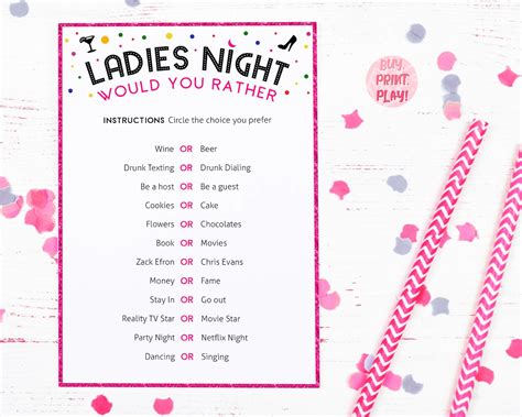 Ladies Night Would You Rather Girls Night Games This Or Etsy