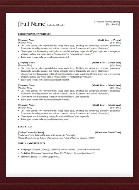 Big Law Legal Resume Template - Etsy