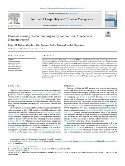 Kodom Wiredu Et Al 2022 Informal Learning Research In Hospitality And Tourism A Systematic