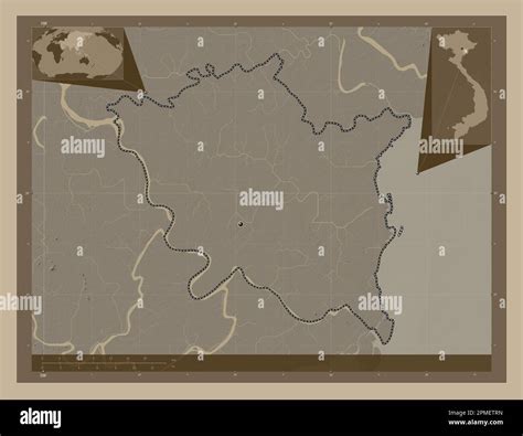 Thai Binh, province of Vietnam. Elevation map colored in sepia tones ...