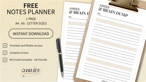 Free Minimalist Notes Brain Dump Planner Printable And Fillable Pdf