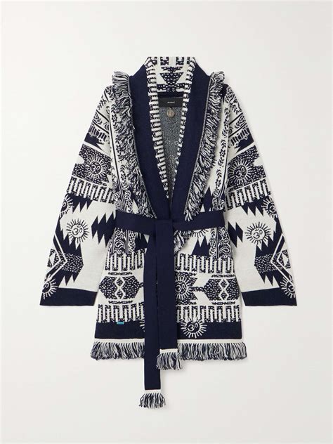 Alanui Belted Fringed Wool Blend Jacquard Cardigan Net A Porter