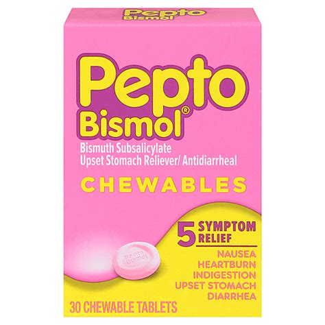 Pepto Bismol Upset Stomach Reliever/Antidiarrheal, Chewable Tablets 30 ...