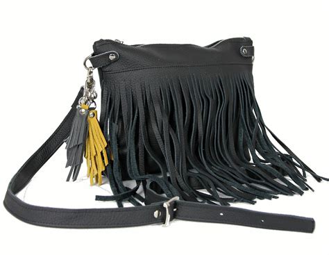 Black Fringe Crossbody Black Leather Hobo Bag Medium Rustic Etsy