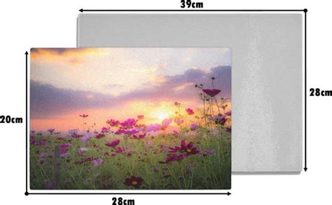 Glazen Snijplank 28x20 Zonsondergang Bloemen Roze Natuur