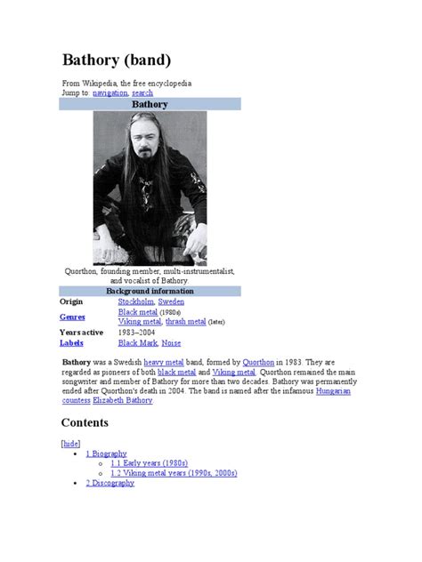 Bathory | PDF | Rock Music | Musical Subgenres