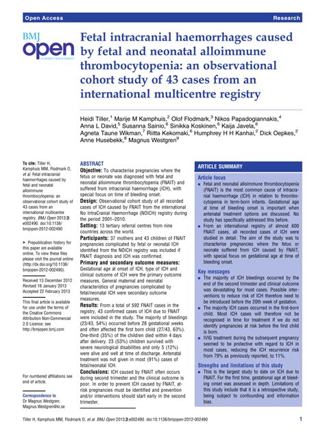 Pdf Fetal Intracranial Haemorrhages Caused By Fetal And Neonatal